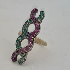 Victorian 14K & Sterling Emerald and Ruby DNA Ring