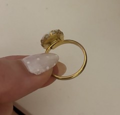 Vintage Pink Rose Hand Painted Porcelain Pendant and Gold Tone Ring – Size 7