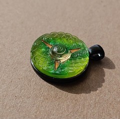 EvezBeadz Unique 1900 Antique Spiral Green Czech Pressed Glass Button Pendant