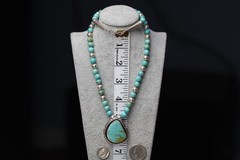 Heavy Turquoise and Silver Beaded Pendant Necklace Sterling Silver