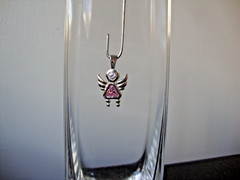 VTG 1970s STERLING SILVER STAMPED 925 ANGEL PINK CZ BIRTHSTONE SLIDE PENDANT