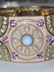 Vintage Wide Cuff Cloisonné Bracelet Ornate Enamel Rhinestone Gold-tone Jewelry