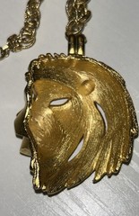Vintage Lion Head Necklace Gold Tone Runway Brutalist Couture Statement 70s 61g