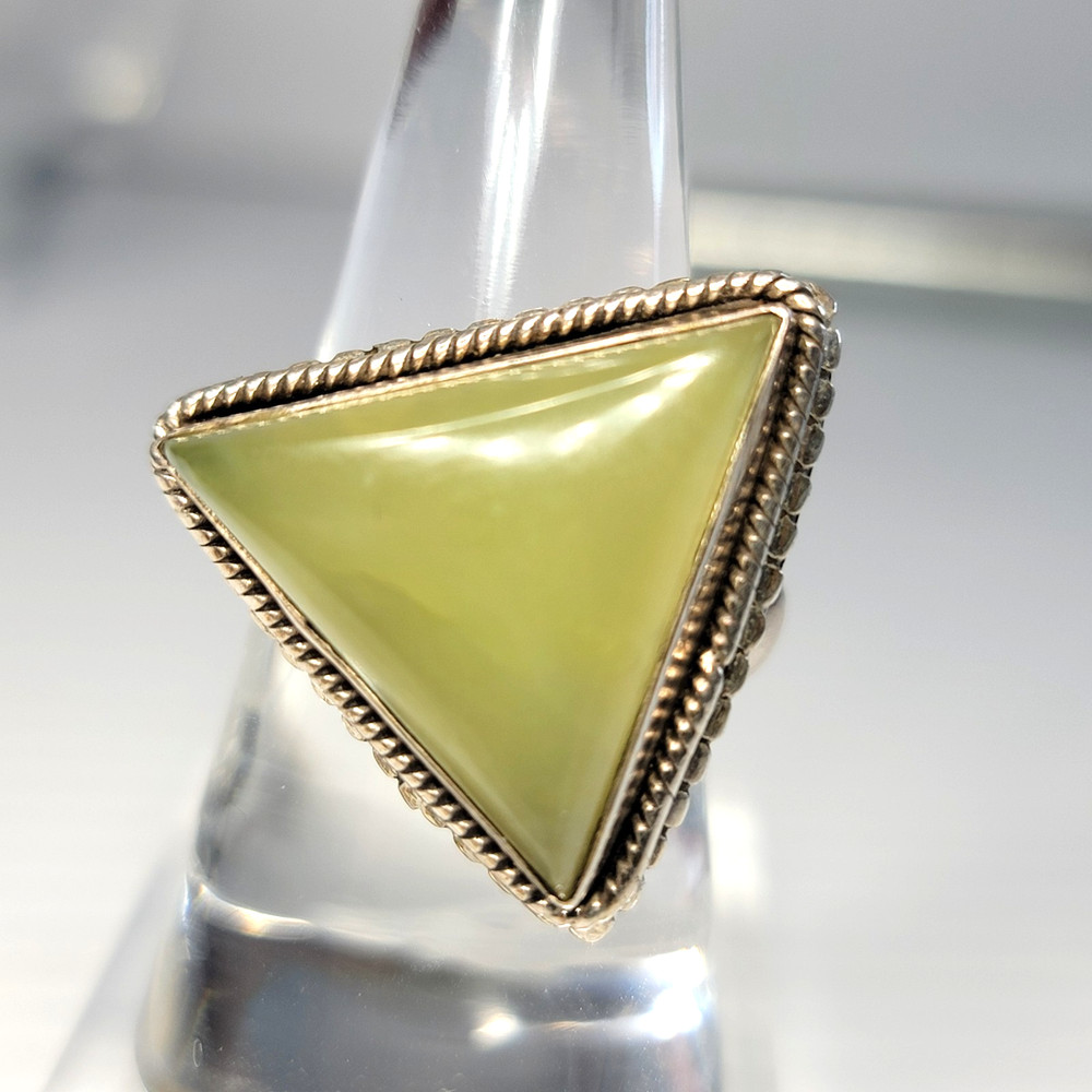 Vintage Prehnite Trillion Triangle Ring 925 Sterling Silver Sz 10 Heavy 11g