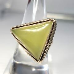 Vintage Prehnite Trillion Triangle Ring 925 Sterling Silver Sz 10 Heavy 11g