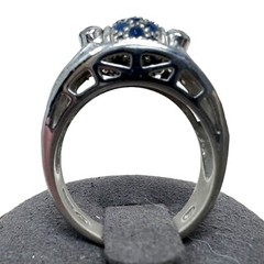 Vintage Silver Tone Blue Rhinestone Wide Spinner Band Ring Size 8