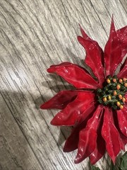 Vintage Enameled Metal Poinsettia Flower Christmas Holiday Brooch Pin XL 5”