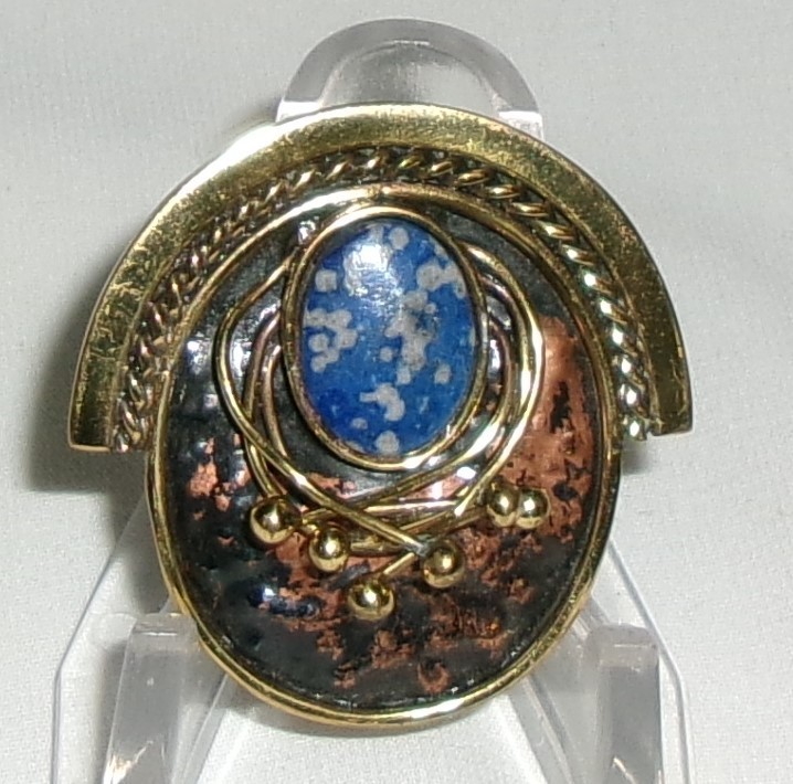 Vintage Blue Stone Brooch Mixed Metals