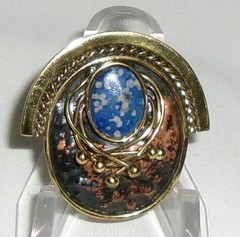 Vintage Blue Stone Brooch Mixed Metals