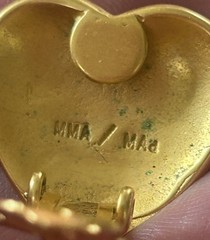 Vintage Signed MMA Gold Plated Heart Crystal Clip Earrings