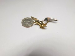 Silver Enamel Flying Seagull Gold Plated Pewter Metal Vintage