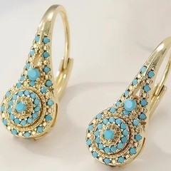 Vintage Style Blue Turquoise Drop Earrings Gold Tone Bohemian Jewelry