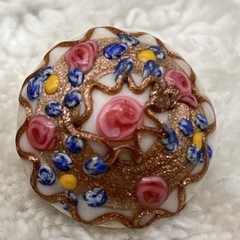 Vintage Lampwork Glass Earrings Multicolor Flower Clip Ons .75″ READ