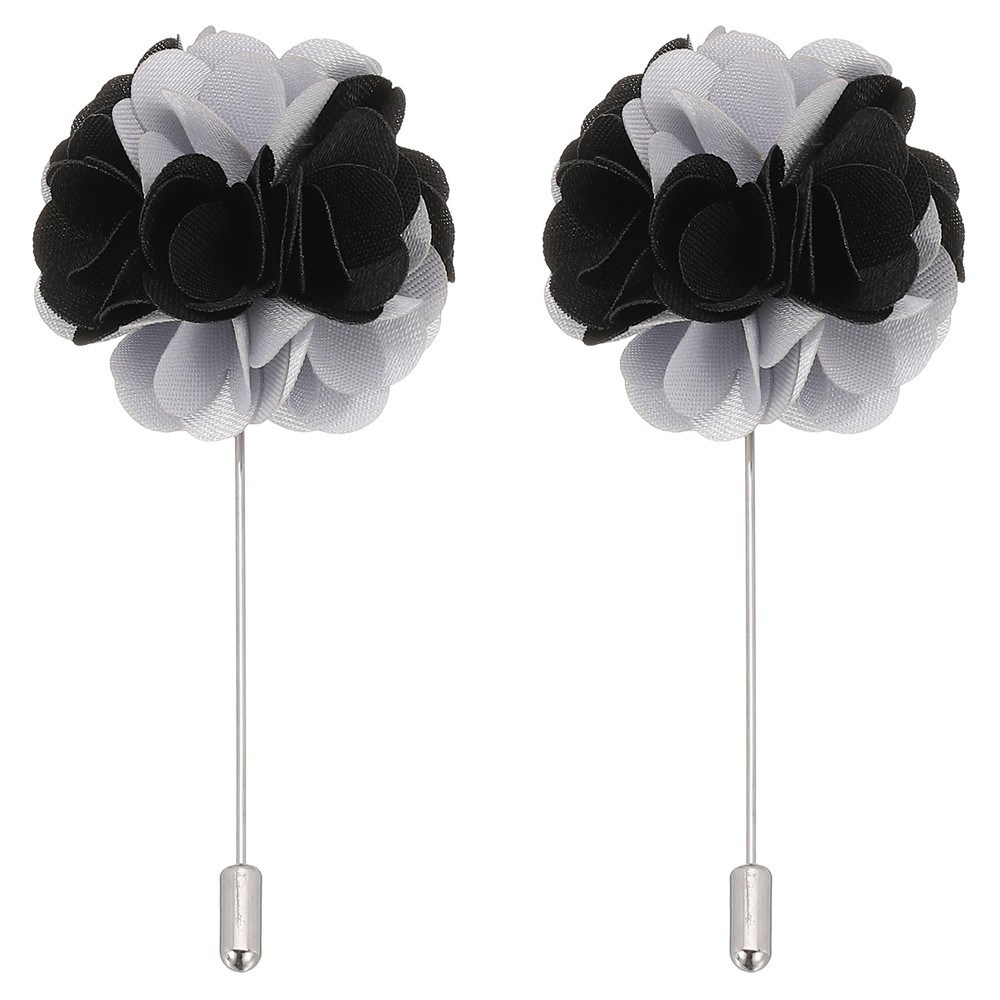 2 Pcs Flower Boutonnieres Pin Lapel Pin for Men Camellia Flower Gray/Black