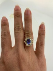 ESTATE 14k YELLOW GOLD GENUINE tanzanite DIAMOND WOMENS RING