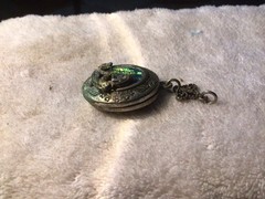 Vtg Silver Toned 3D MERMAID Iradescent Stone Locket Has Patina pre-owned