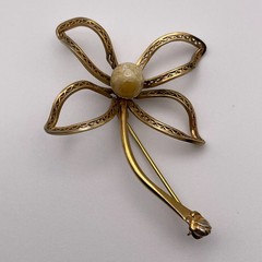 Vintage Flower Pin, 12K Gold-Filled, with Opal Stone, 2-1/2 inches, secure clasp