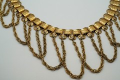 Antique Gold Tone Bib Chain Statement Necklace 13″-19″ JB33