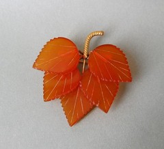Vintage Soviet Baltic Amber Leaf Brooch Gilt Pin USSR + Gold Plated