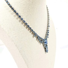 Vintage Lavalier Drop Mid Century Rhinestone Choker Necklace Cocktail Ice Blue