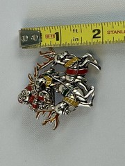 Vintage Santa Sleigh Brooch Reindeer Christmas Pin Enamel Holiday Cute