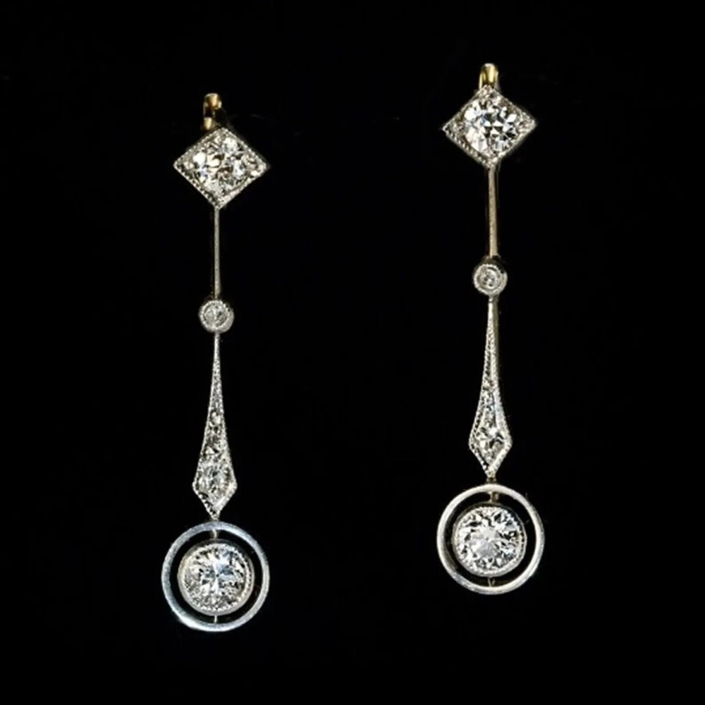 Art Deco Lab Created Diamond Dangle & Drop Bridal Wedding 925 Silver Earrings