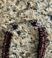 Vintage Beaded Plum Burgundy Glass Crystal Layered Silver Jeweled Clasp Necklace