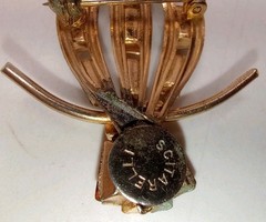 Vintage Scitarelli Owl Pin Brooch Pendant Gold tone Rhinestone Signed Night Bird