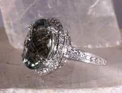 9.38ct Green Amethyst Praisiolite Cocktail Ring 14k White Gold with Diamonds