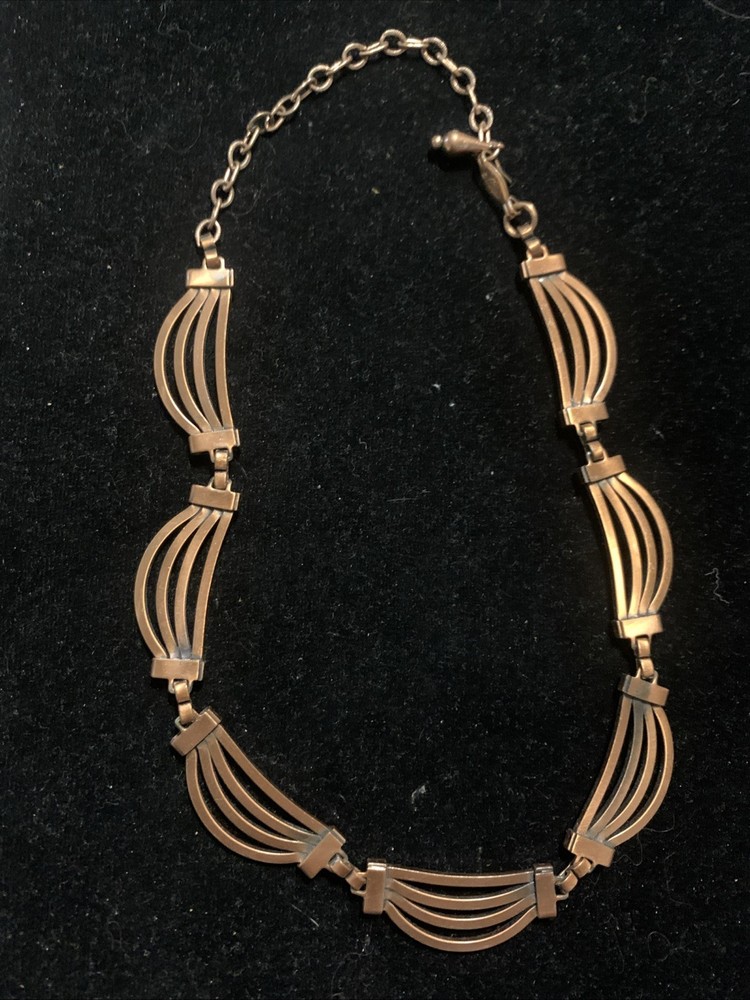 Vintage Mid Century RENOIR Signed Copper Scalloped Link Necklace Choker 16”