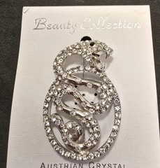 SNAKE BROOCH, AUSTRIAN CRYSTALS, 2″ X 1.5″