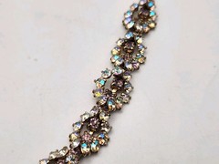 Vintage Light Purple Lilac & AB Rhinestone Necklace & Screwback Earrings Set