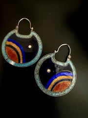 925 Sterling Cloisonné Enamel Disc Hoop Earrings Shashi Double Sided 10.6g