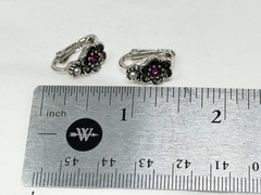 Vintage AVON 1974 Rosegay Antiqued Silver Tone Rhinestone Flower Clip Earrings