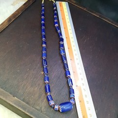 Vintage Venetian Style Blue Chevron Beaded Necklace 18in | 4.7–20.3mm Beads