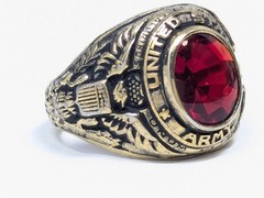 Vintage US Army Military Gold Plated Ring Red Faceted Stone Karatclad Size 10.5