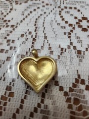 JCM Gold Tone MOM Heart Necklace Pendant with Blue Faux Rhinestones. No Chain