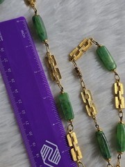 Vintage Asian Export Green Faux Jade Lucite Long Necklace Geometric Links 36.5″