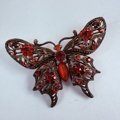 Vintage 90s to More Modern Red AB Rhinestone Copper Tone Butterfly Brooch