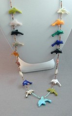 Vintage Native American Carved Gemstone Dolphin Fetish Necklace 29.75”