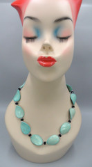 Art Deco Gemstone Collar Necklace Twisted Wavy Turquoise Ovals Glass Beads 22″