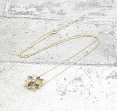 Gold Over 925 Silver Multi Gemstones & Genuine Diamond Pendant & Chain PT1335