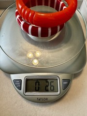 Lot 2 Vtg Lucite Plastic Bangle Bracelets Red White Stripe Carved Orange Stack
