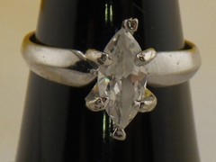 10mm Marquise Cut White Glass Prong Setting on 925 Sterling Vintage Ring Size 7