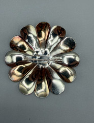 Vntg Purple and Black Flower Brooch, Anodized Aluminum with Crystal Sparkle #936