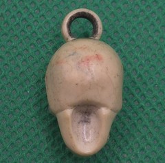 Antique Victorian Celluloid Skull Charm Mourning Pendant Memento Mori 1″
