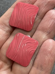 Vintage Pink Salmon Textured Enameled Metal Earrings