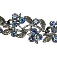 Vintage Lisner Blue AB Rhinestone Bracelet Leaves Link 7 Inches Signed Rhodium