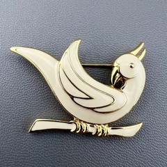 Vintage Monet Brooch Lot Apple Bird Rose Knot Gold Tone Cream Enamel Signed