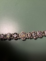 Vintage Slide Charm Bracelet Gold tone Lovely detailed charms/varied Stones